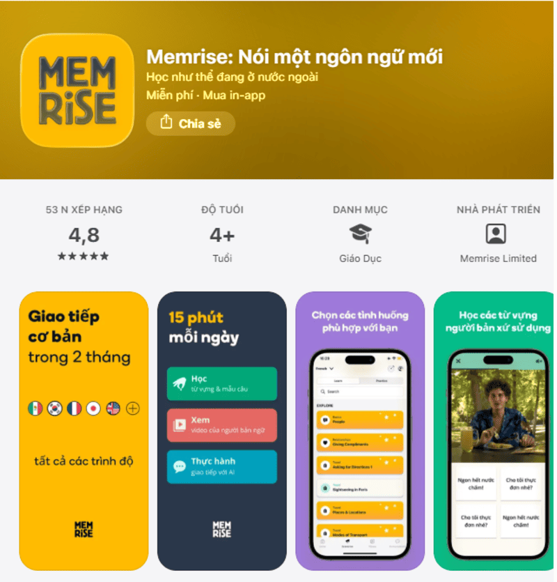 Phần mềm học tiếng Anh Memrise