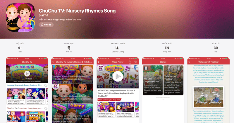 Ứng dụng học tiếng Anh qua video ChuChu TV Lite