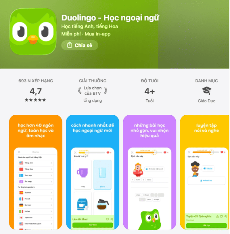 Phần mềm học tiếng Anh Duolingo