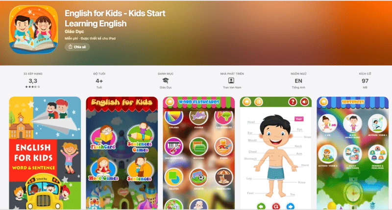  Ứng dụng học tiếng Anh đa dạng cho trẻ em English for Kids