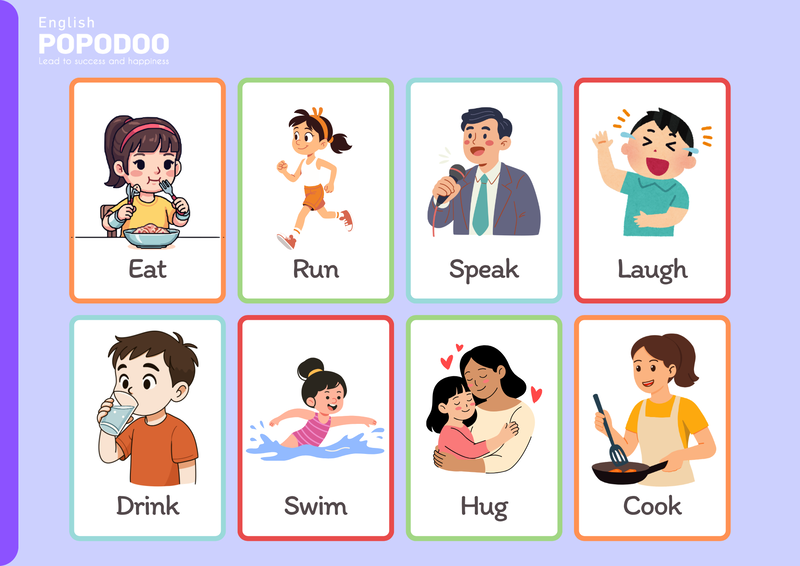 Từ vựng tiếng Anh đơn giản cho bé chỉ hoạt động