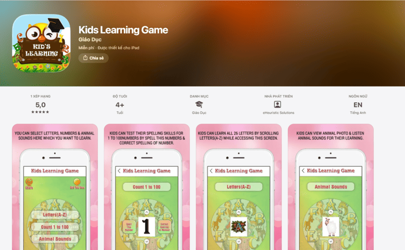 Ứng dụng học tiếng Anh Kids Learning Game