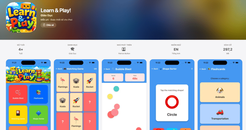 Ứng dụng học tiếng Anh miễn phí Learn & Play cho bé
