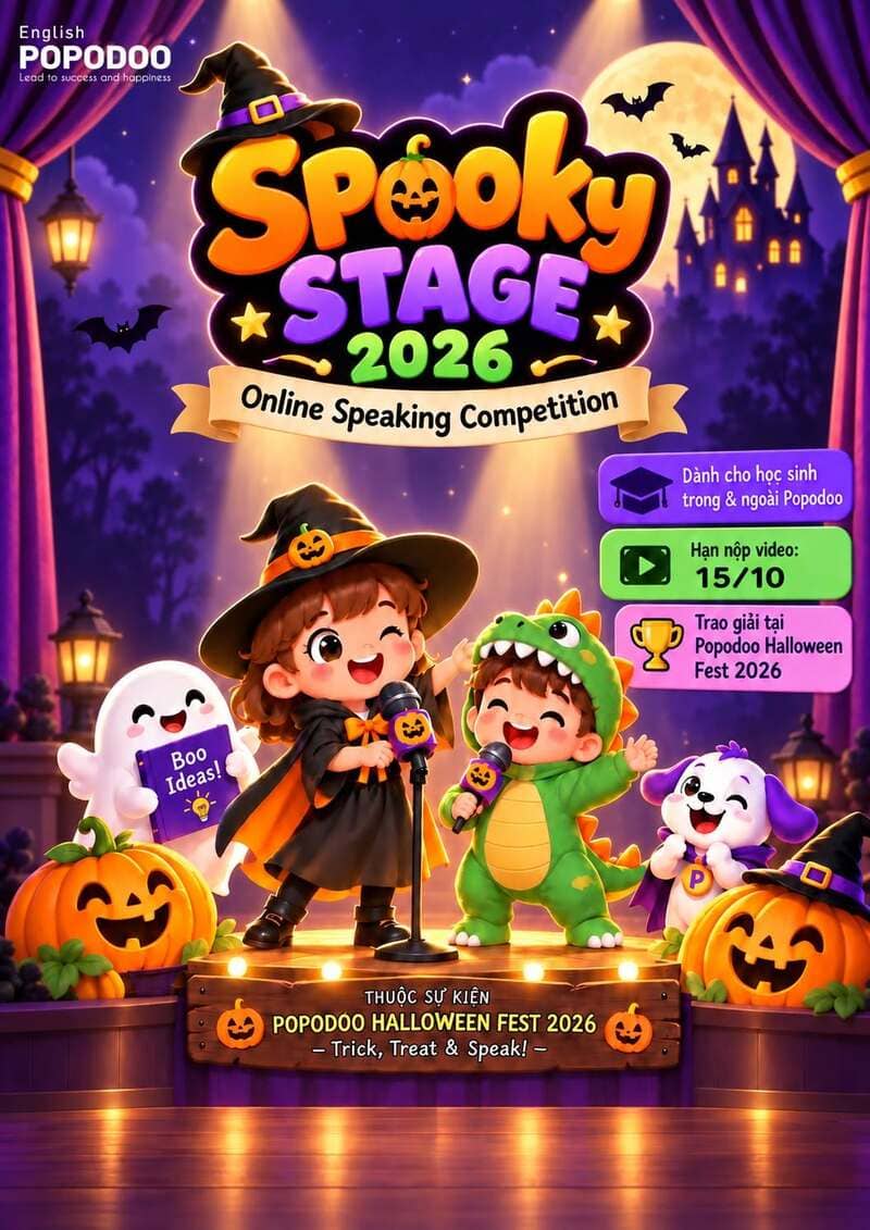 PoPoDoo Spooky Stage 2026 – Sân chơi tiếng Anh sáng tạo mùa Halloween